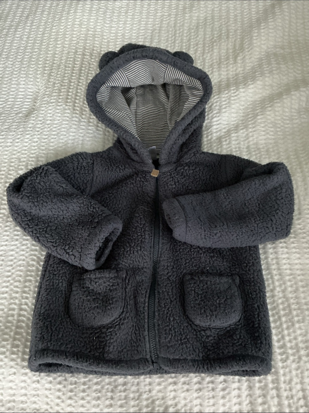 Carter's Charcoal Sherpa Hooded Baby Jacket with Striped Lining